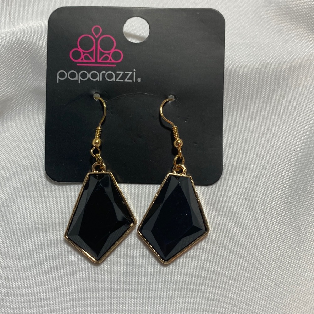 Paparazzi black and gold earrings